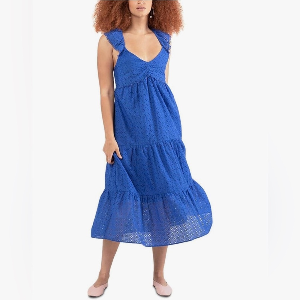 Black Tape NWT MIDI Elegant Blue Eyelet lined Sleeveless Dress.